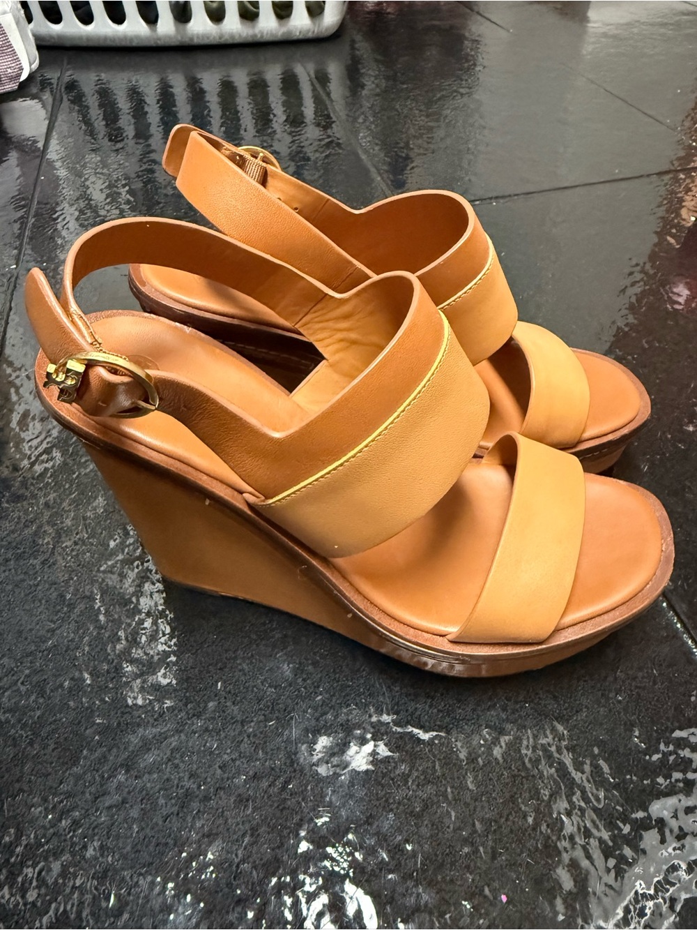 Tory Burch Selma Leather Wedge Sandals - Picture 3 of 5
